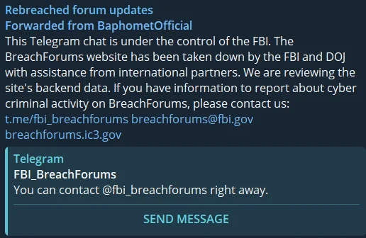 FBI in Control of the BreachForums Telegram Channel