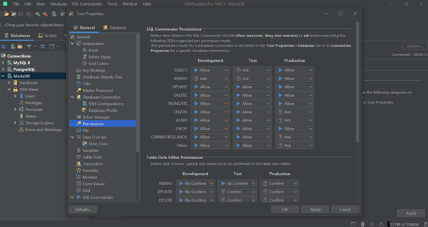 Permissions in DbVisualizer