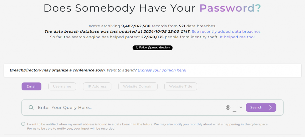 Beyond Keeper Security – BreachDirectory Data Breach Search Engine