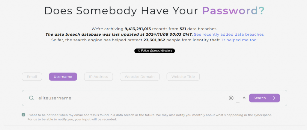 BreachDirectory Data Breach Search Engine