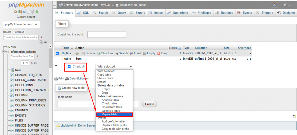 Beyond the error: MySQL shutdown unexpectedly.: Repairing a Table